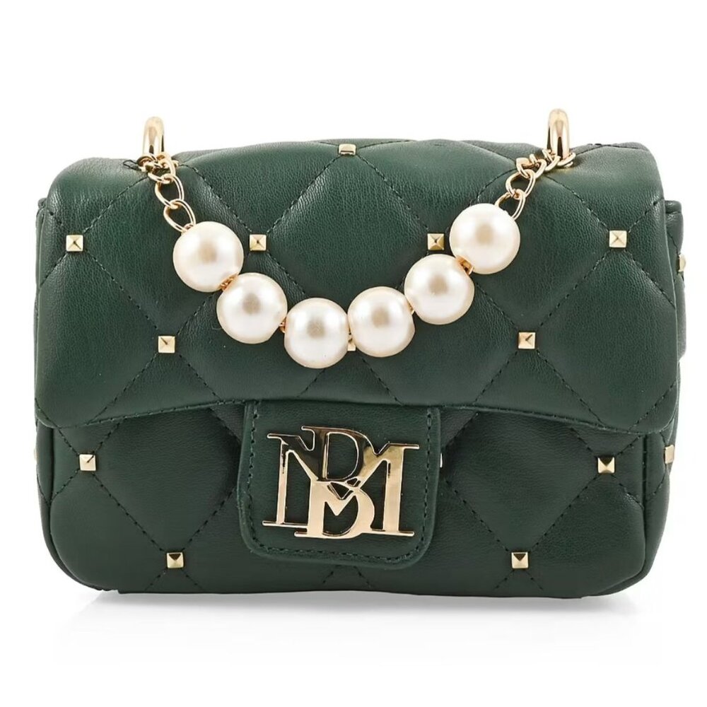 Badgley Mischka ✦ Pearl Crossbody Bag ✦ Quilted Vegan Leather Green Studded Flap